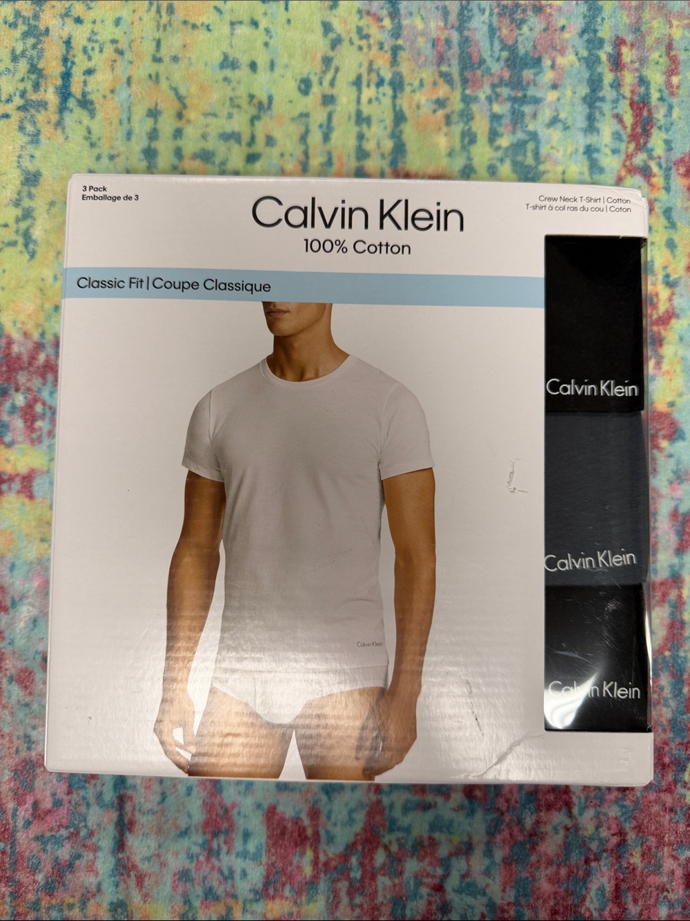 Calvin Klein 3-Pack Classic Fit Crew Neck T-Shirts in White, Black, Gray